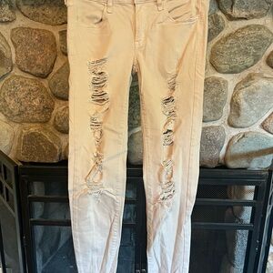 American Eagle Outfitters Ripped Light Tan Jeans